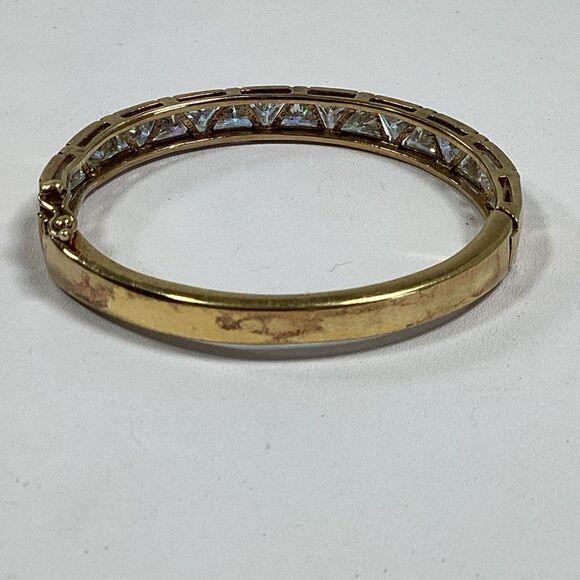Bangle Bracelet Gold Over 925 Sterling Silver Triangle Cut CZ Hinged Thailand - Picture 4 of 9